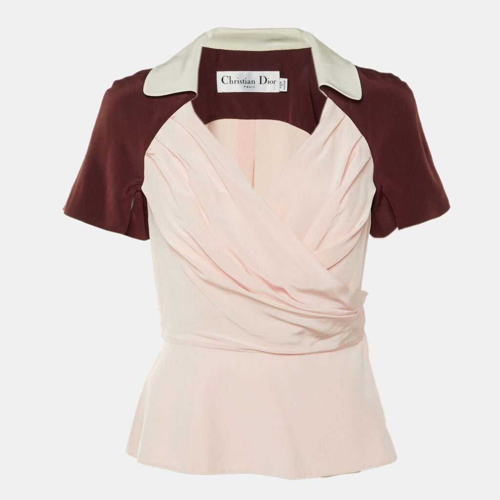 Dior Pink/Burgundy Silk Ruched Wrap Top M