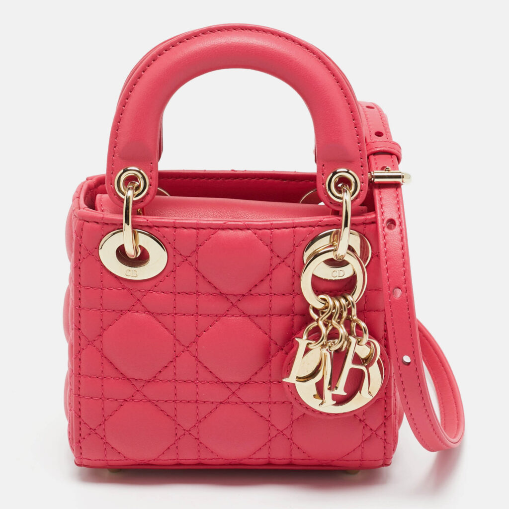 Dior Pink Cannage Leather Micro Lady Dior Tote Dior Pink Cannage Leather Micro Lady Dior Tote