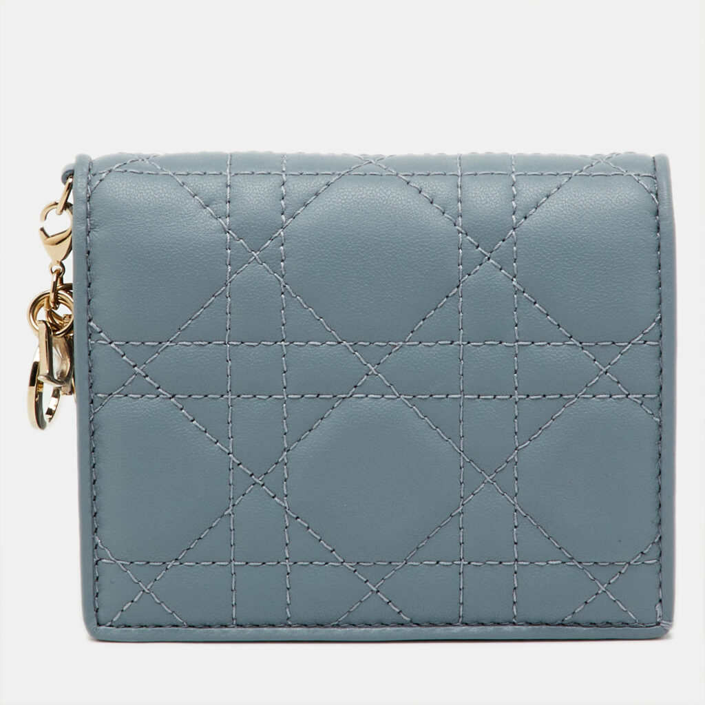 Dior Cloud Blue Cannage Leather Mini Lady Dior Gardenia Wallet