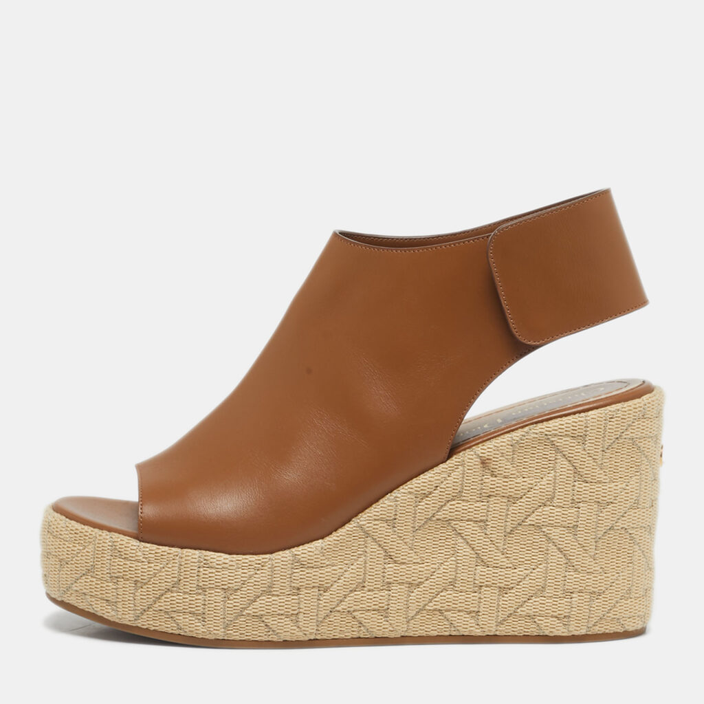 Dior Brown Leather Attitude Wedge Sandals Size 39