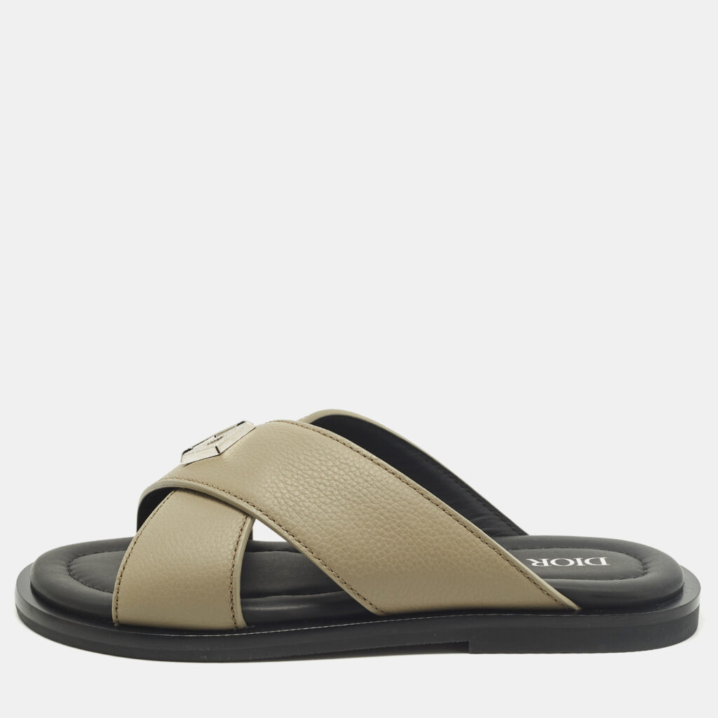 Dior Alias Size 38 Grey Leather Flat Sandals Dior Alias Size 38 Grey Leather Flat Sandals