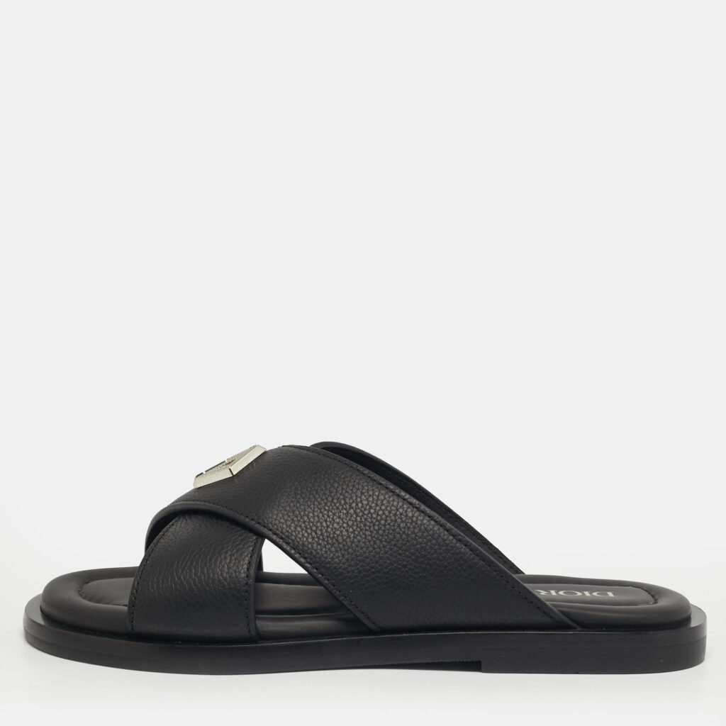 Dior Alias Size 38 Black Leather Flat Slides Dior Alias Size 38 Black Leather Flat Slides