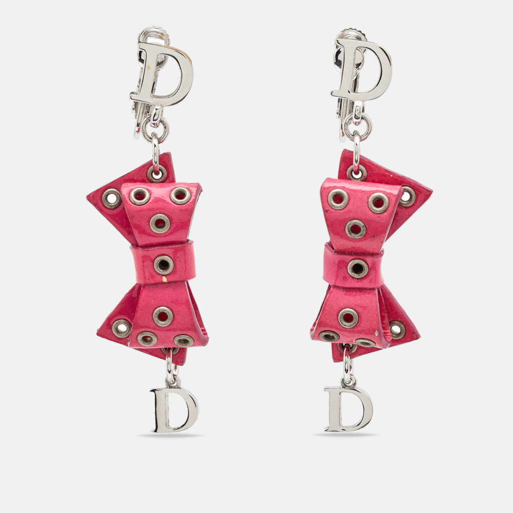 Dior Pink Bow Patent Leather Drop Earrings Dior Pink Bow Patent Leather Drop Earrings