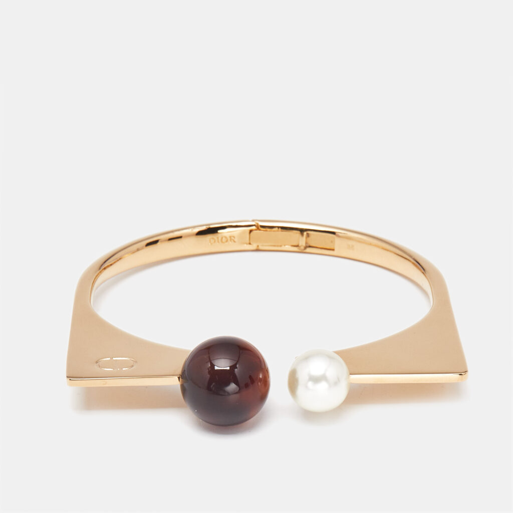Dior Tribales Resin Faux Pearl Gold Tone Bracelet M Dior Tribales Resin Faux Pearl Gold Tone Bracelet M