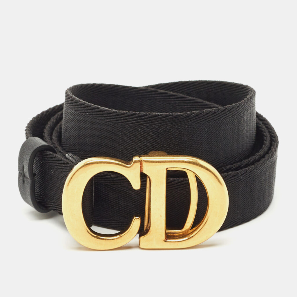 luxury-women-dior-used-accessories-p1175223-004-1.jpg Dior Black Canvas and Leather CD Logo Slim Belt 90 CM