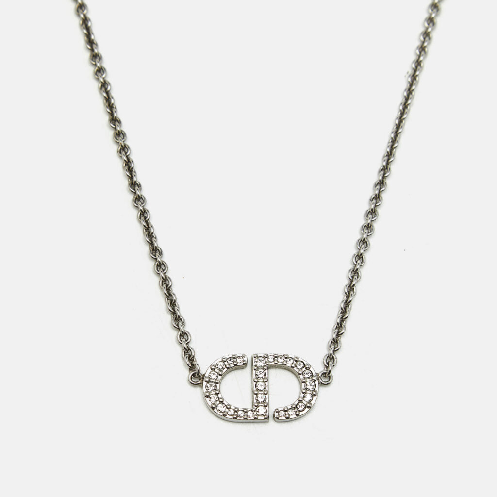 Dior CD Logo Crystal Silver Tone Necklace Dior CD Logo Crystal Silver Tone Necklace