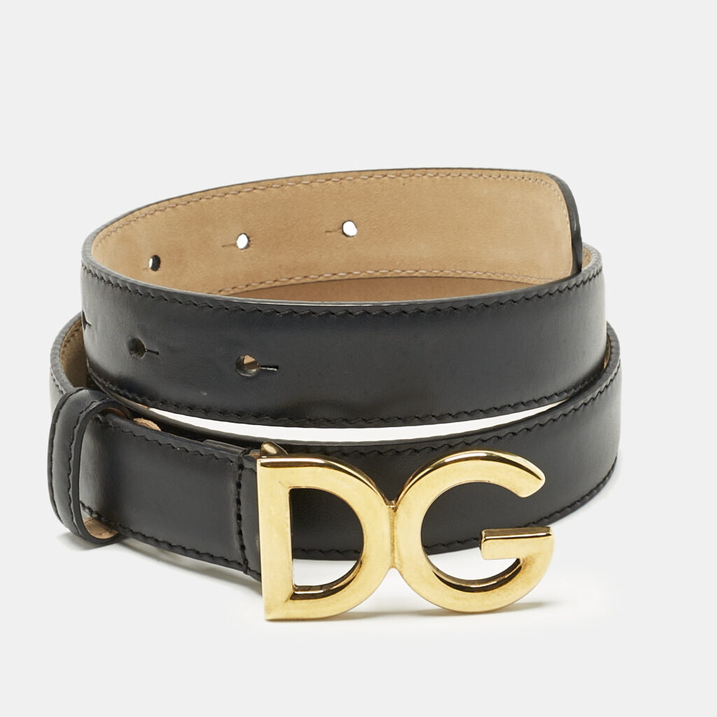 Dolce & Gabbana Black Leather DG Logo Waist Belt 80CM Dolce & Gabbana Black Leather DG Logo Waist Belt 80CM