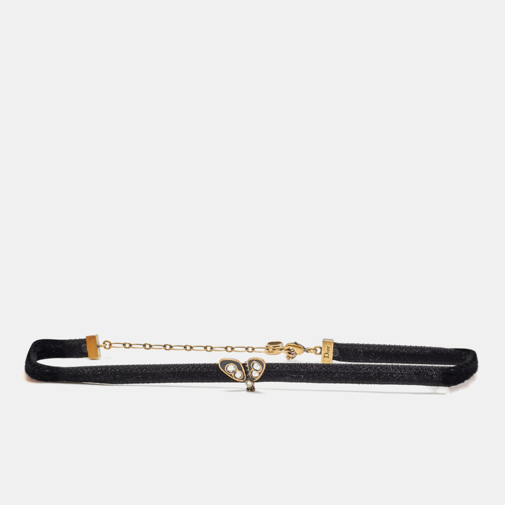 Dior Butterfly Crystals Enamel Gold Tone Velvet Necklace Dior Butterfly Crystals Enamel Gold Tone Velvet Necklace