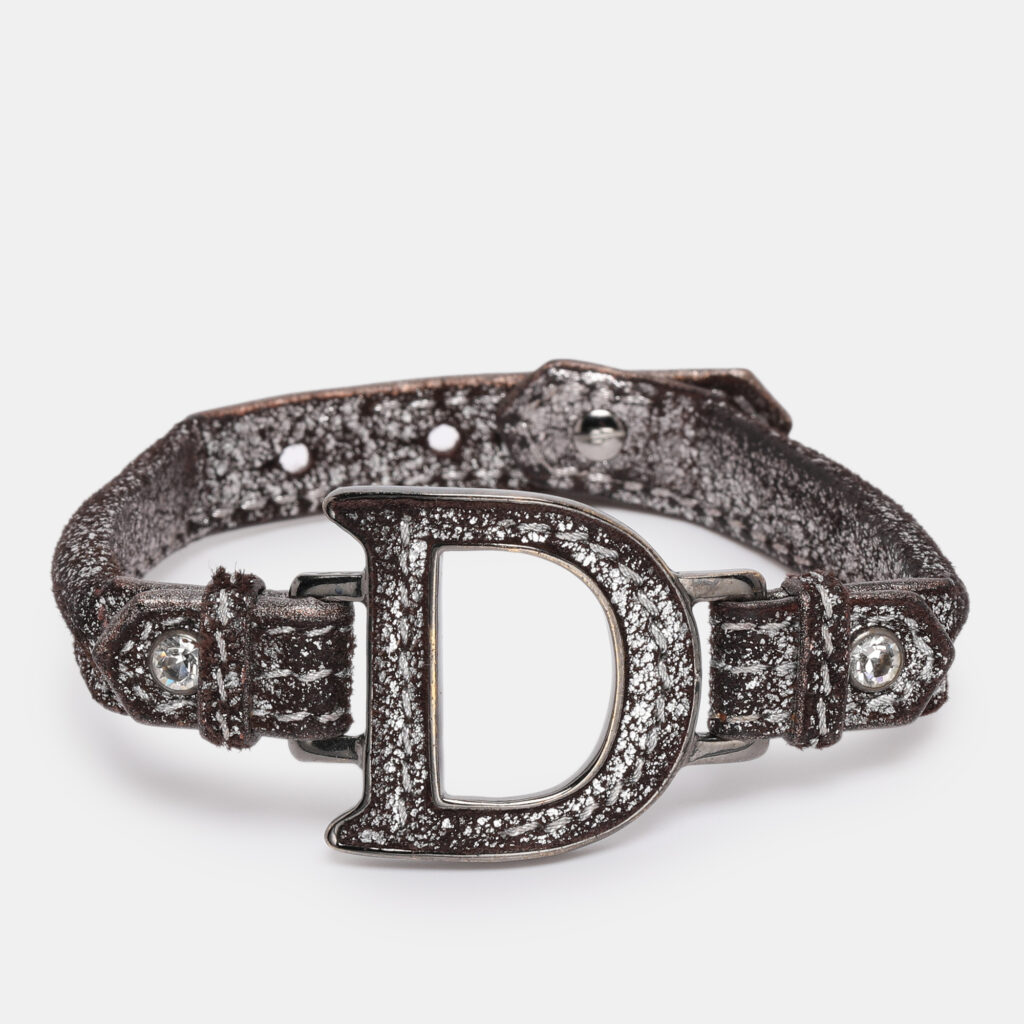 Dior Metallic Brown Leather D Charm Bracelet Dior Metallic Brown Leather D Charm Bracelet