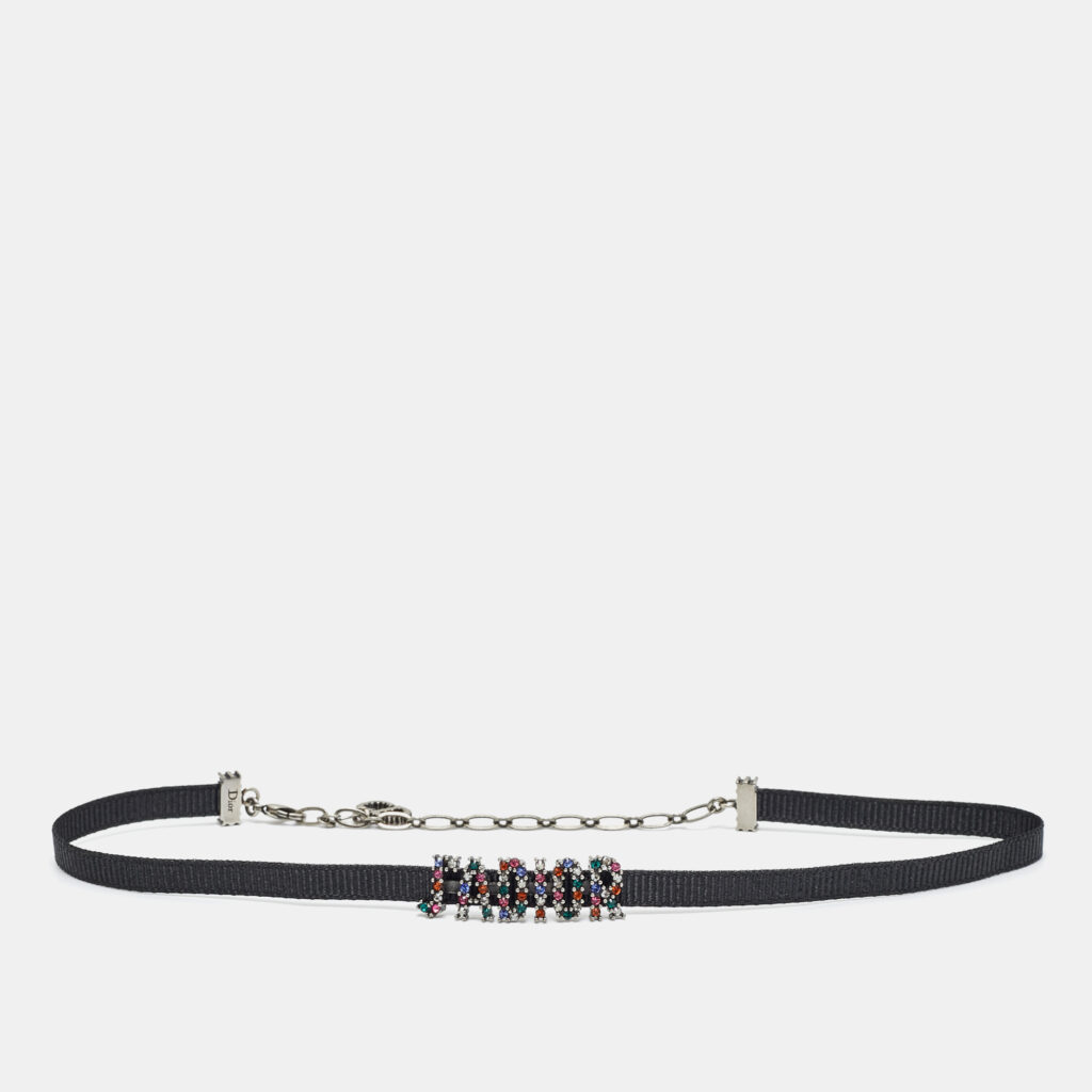 luxury-women-dior-used-accessories-p1209365-005-1.jpg Dior Jadior Multicolor Crystal Silver Tone Choker Necklace