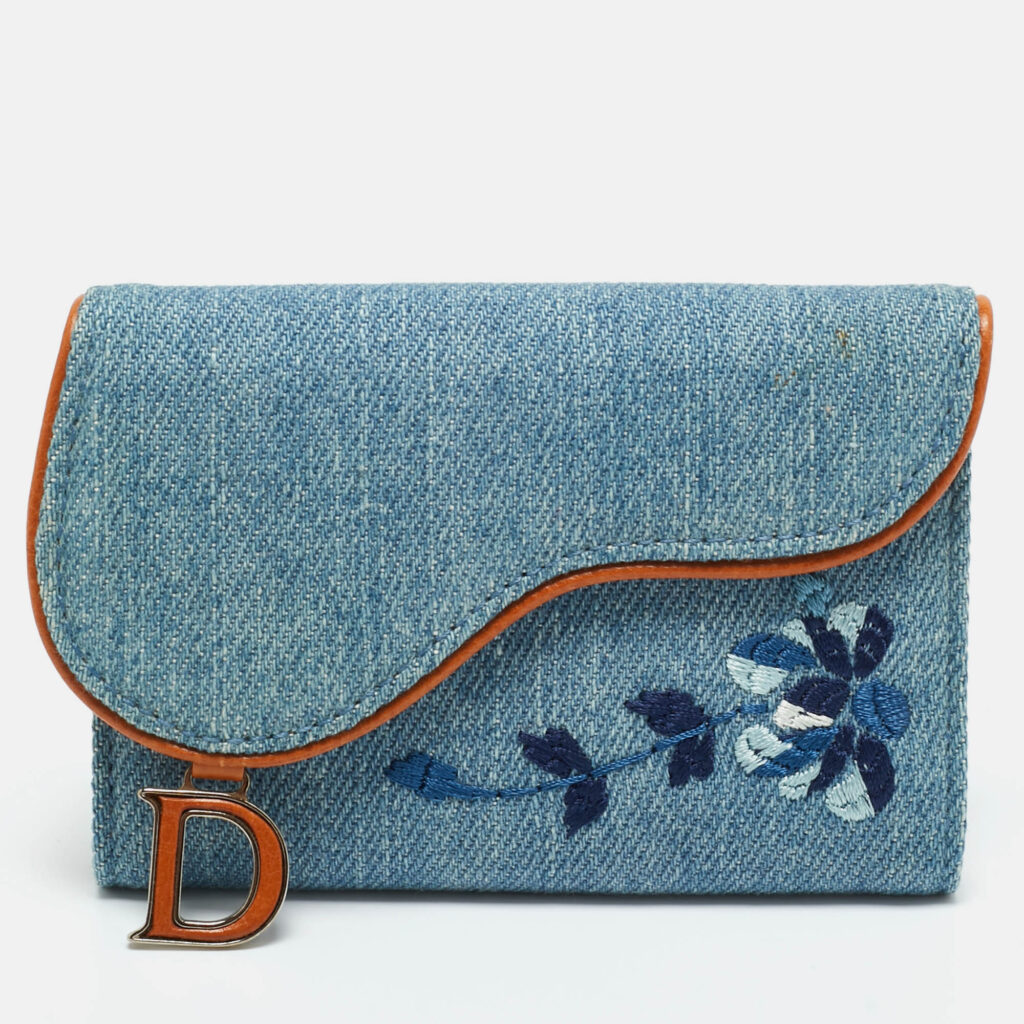 Dior Blue Embroidered Denim Saddle Key Pouch Dior Blue Embroidered Denim Saddle Key Pouch