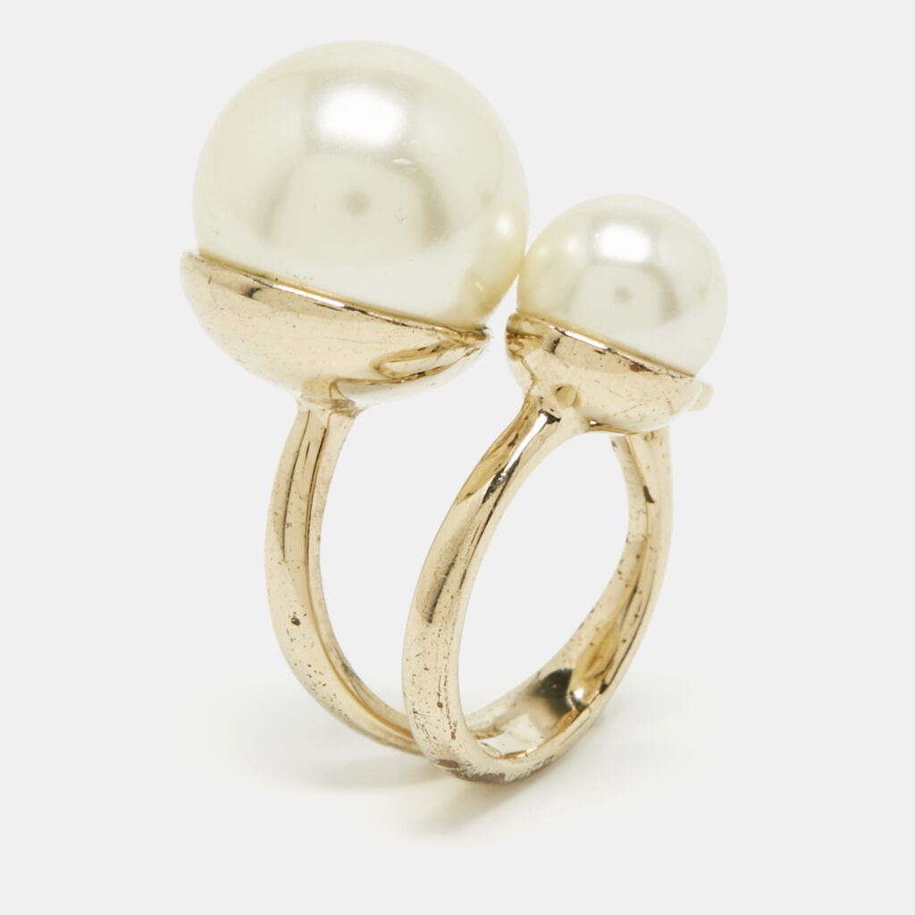 Dior Ultradior Faux Pearl Gold Tone Ring Size 52 Dior Ultradior Faux Pearl Gold Tone Ring Size 52