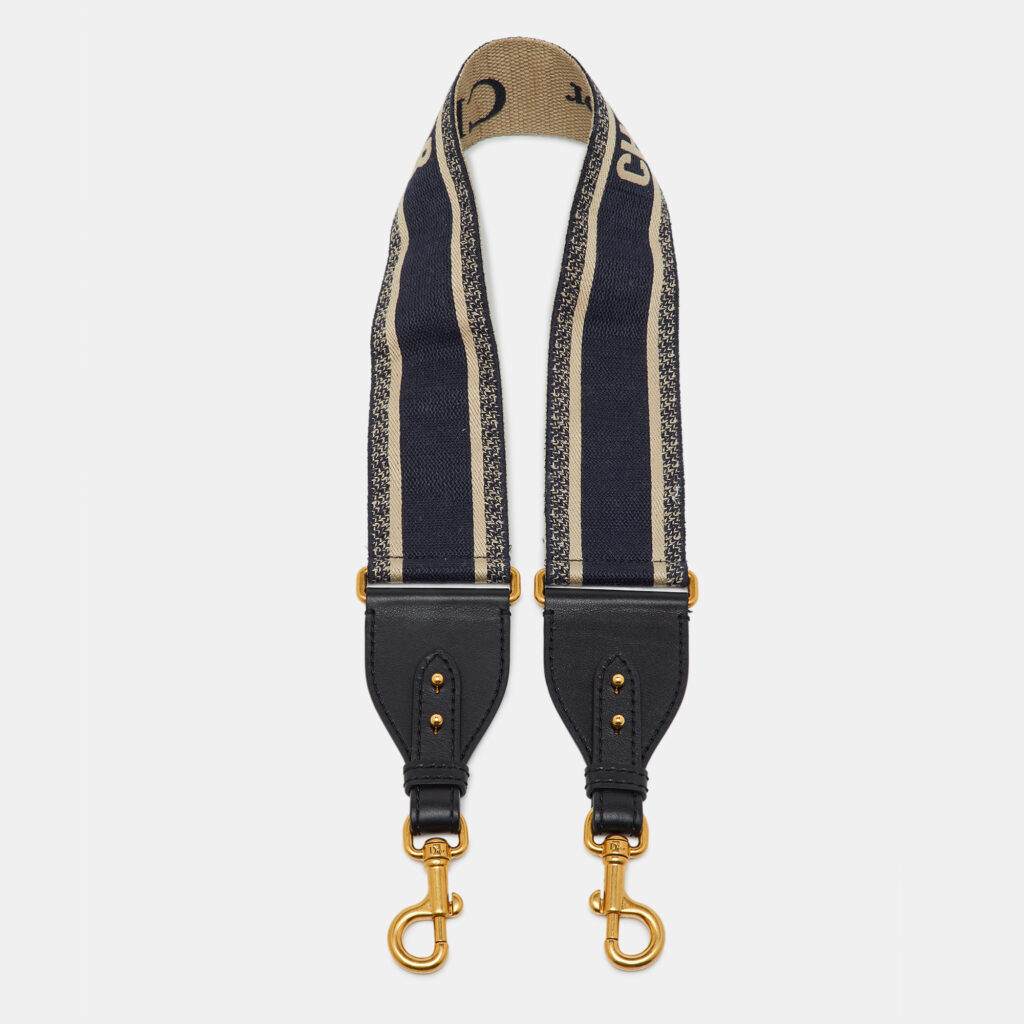 Dior Navy Blue/Black Embroidered Canvas and Leather Bag Shoulder Strap Dior Navy Blue/Black Embroidered Canvas and Leather Bag Shoulder Strap