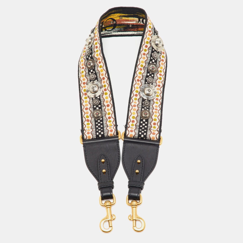 Dior Multicolor Studded Canvas and Leather Bohemian Inspired Shoulder Strap Dior Multicolor Studded Canvas and Leather Bohemian Inspired Shoulder Strap