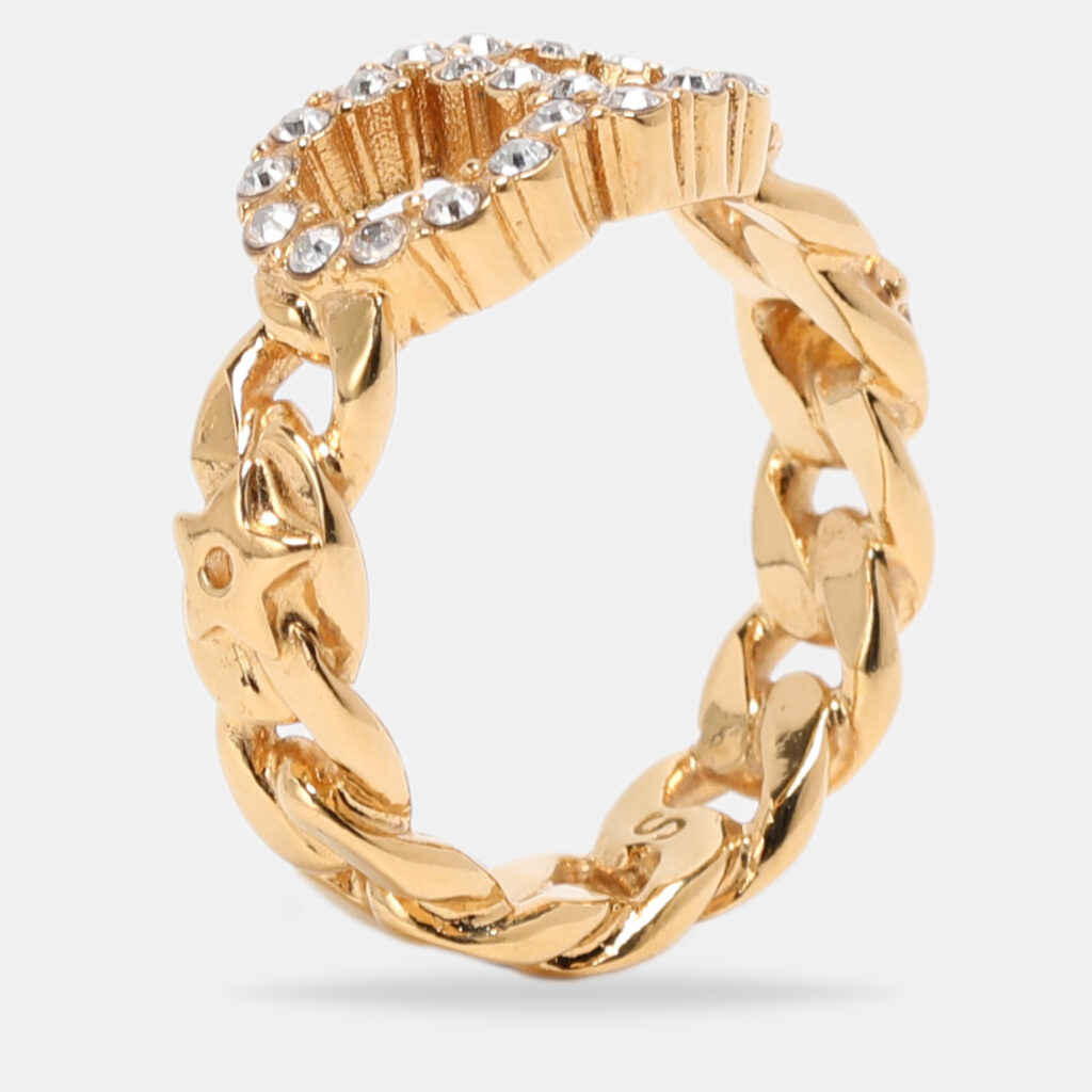 Dior Gold Tone Rhinestone Claire De Lune Chain Ring Dior Gold Tone Rhinestone Claire De Lune Chain Ring
