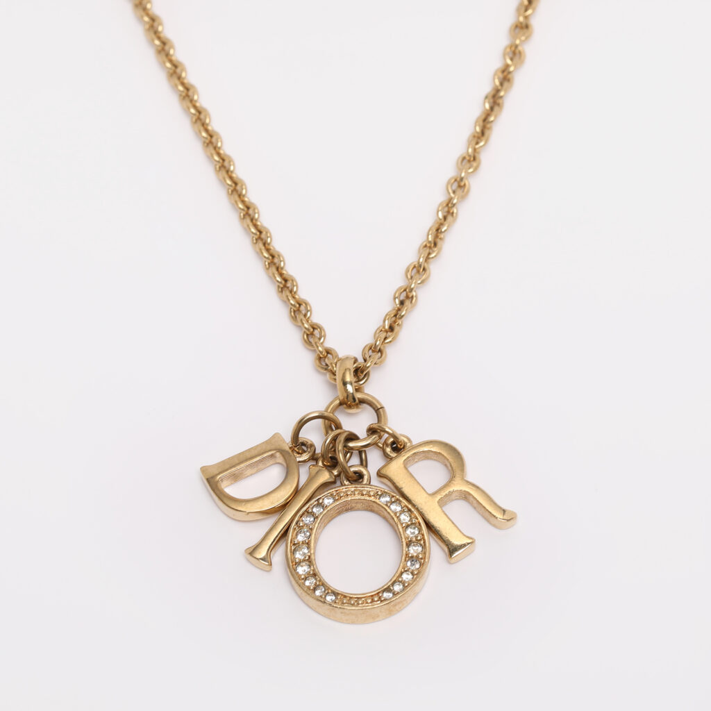 luxury-women-dior-used-accessories-p1223079-003-1.jpg Dior Gold Tone Rhinestone Lady Dior Pendant Necklace