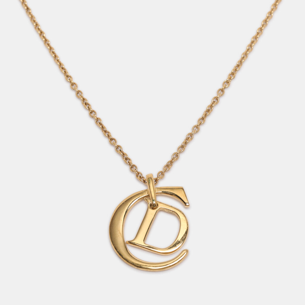 luxury-women-dior-used-accessories-p1223095-004-1.jpg Dior Gold Tone CD Logo Pendant Necklace