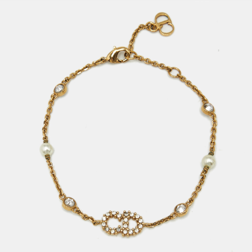 Dior Clair D Lunes Crystals Faux Pearls Gold Tone Bracelet Dior Clair D Lunes Crystals Faux Pearls Gold Tone Bracelet