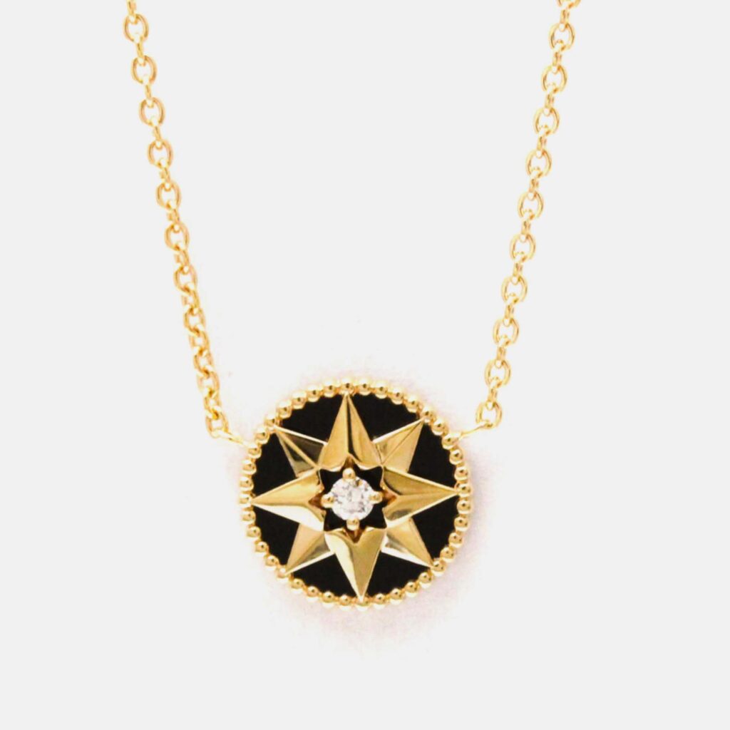 Christian Dior Rose Des Vents 18K Pink Gold Onyx Fashion Pendant Necklace