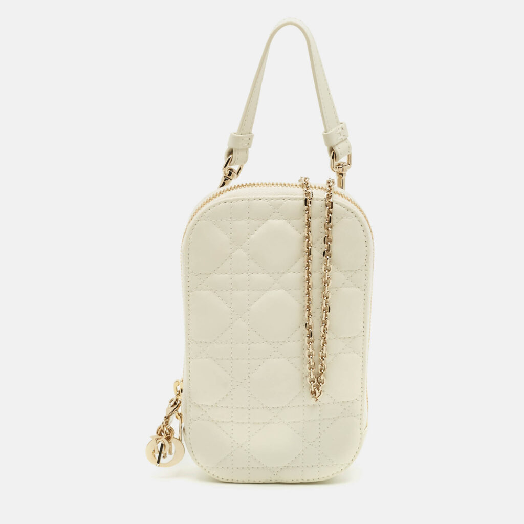 Dior White Cannage Leather Lady Dior Call'in Dior Phone Holder with Chain