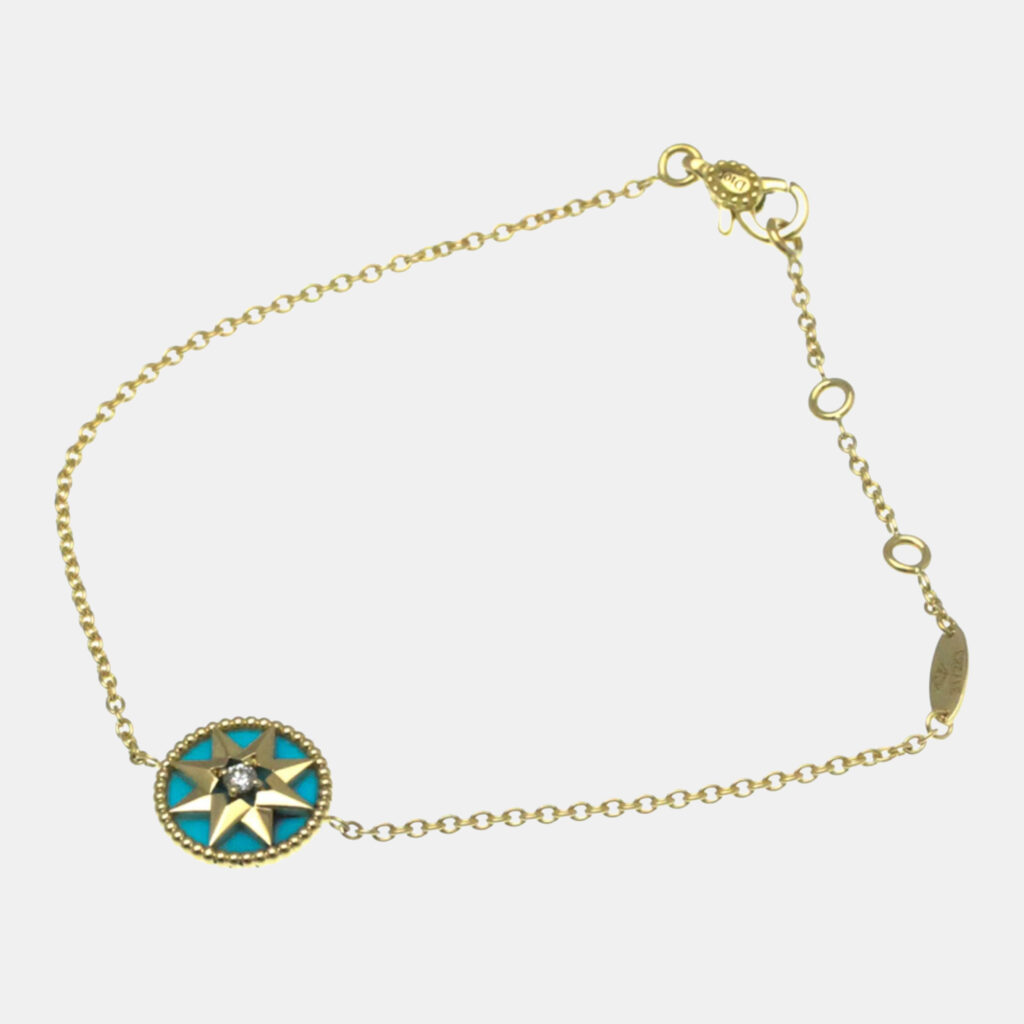 Christian Dior Rose Des Vents Yellow Gold 18K Turquoise Charm Bracelet Gold