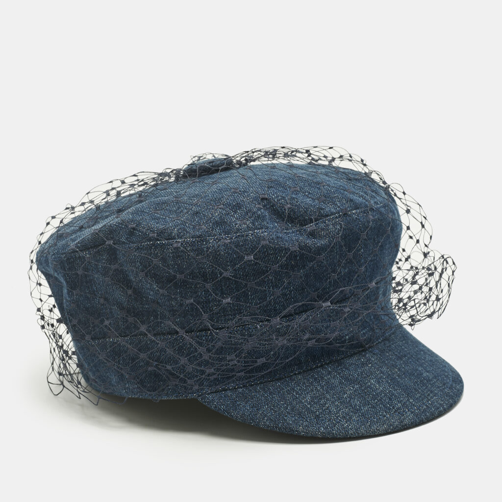 Christian Dior Blue Denim Veil Detail Arty Cap Size 58 Christian Dior Blue Denim Veil Detail Arty Cap Size 58