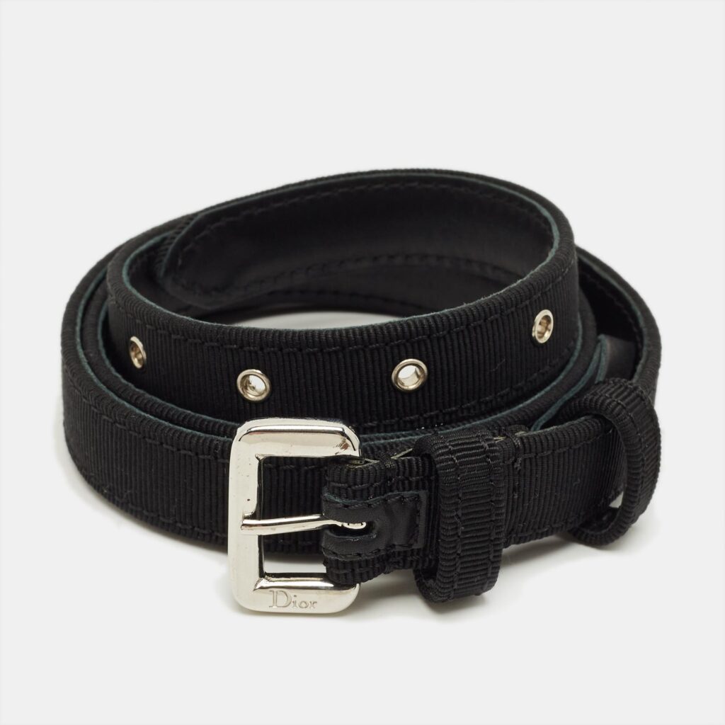 luxury-women-dior-used-accessories-p1243761-004.jpg Dior Black Fabric Slim Buckle Belt