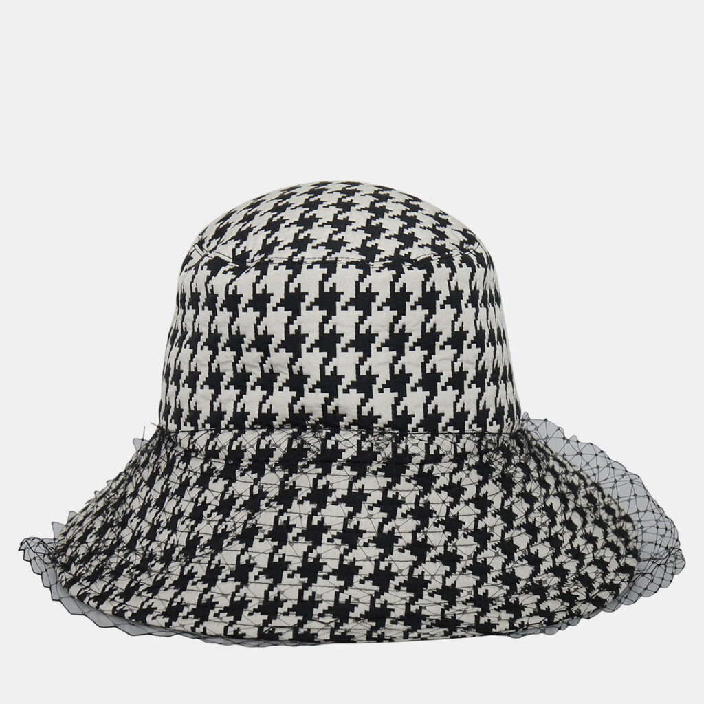 Dior Black/White Houndstooth Veil Bucket Hat Dior Black/White Houndstooth Veil Bucket Hat