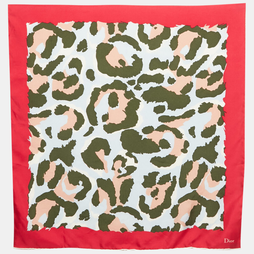 Christian Dior Pink/Green Printed Silk Scarf Christian Dior Pink/Green Printed Silk Scarf