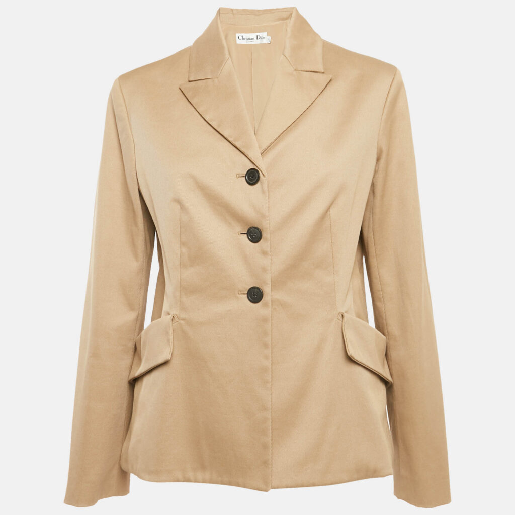 Christian Dior Beige Gabardine Single Breasted Blazer L