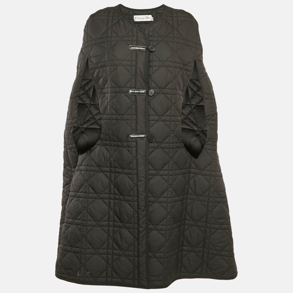 Christian Dior Black Technical Taffeta Oversized Macrocannage Cape S