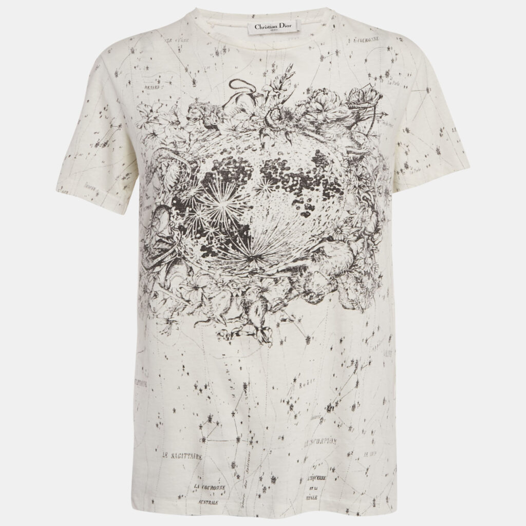 Christian Dior White Printed Cotton Crew Neck T-Shirt XS