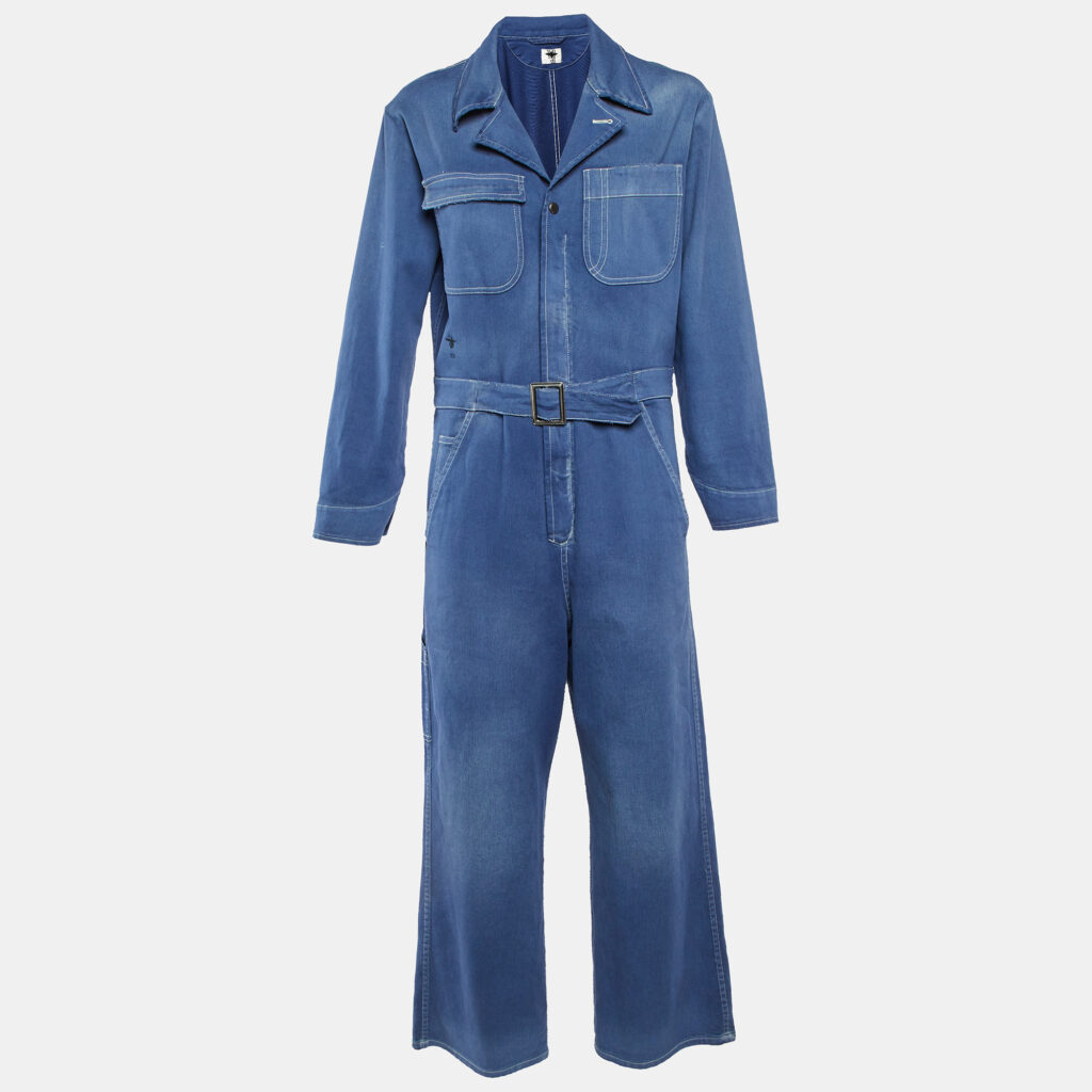 Dior Blue Denim Washed Denim Wide Leg Jumpsuit M Dior Blue Denim Washed Denim Wide Leg Jumpsuit M