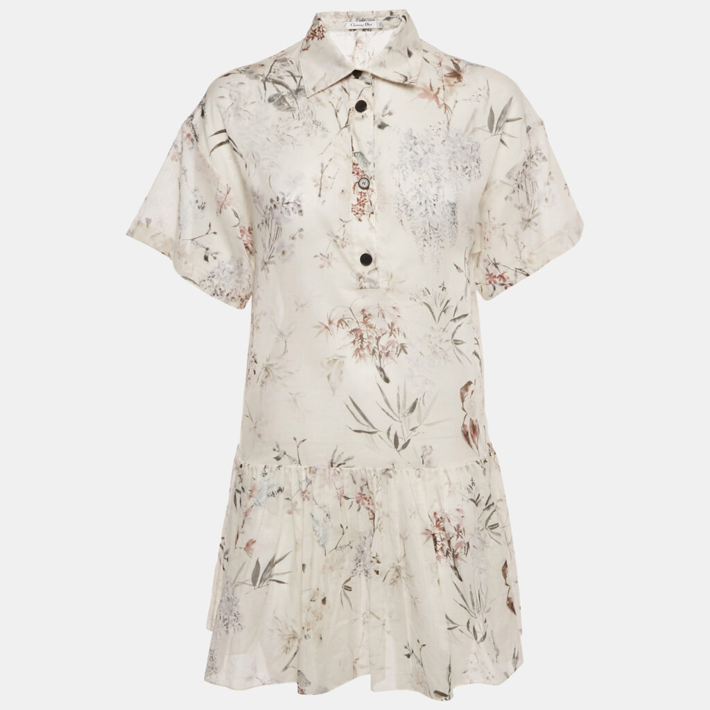 Dior White Printed Cotton Mini Dress S