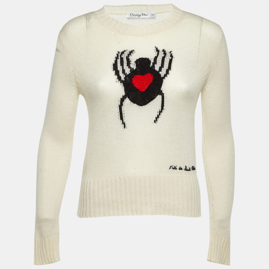 Christian Dior Light Cream Intarsia Knit Sweater S Christian Dior Light Cream Intarsia Knit Sweater S