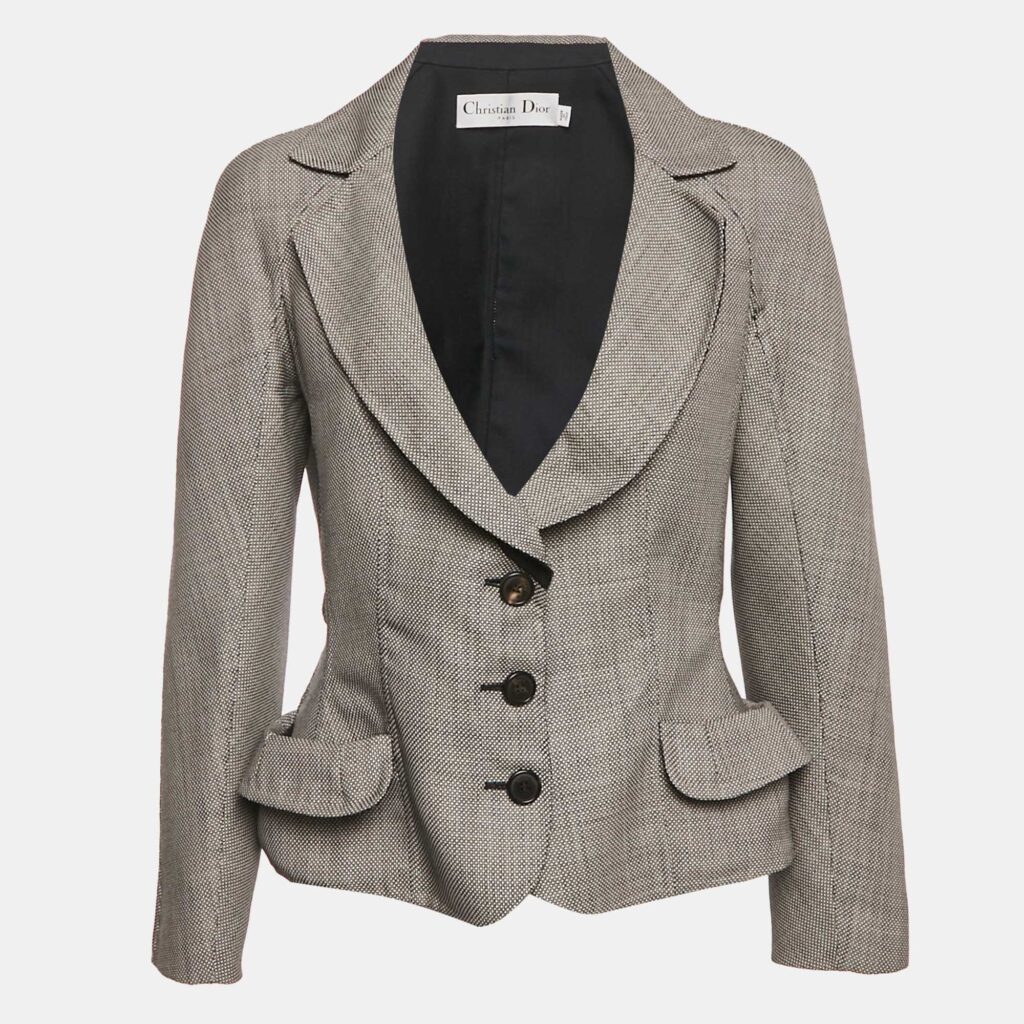 Christian Dior Grey Jacquard Blazer L