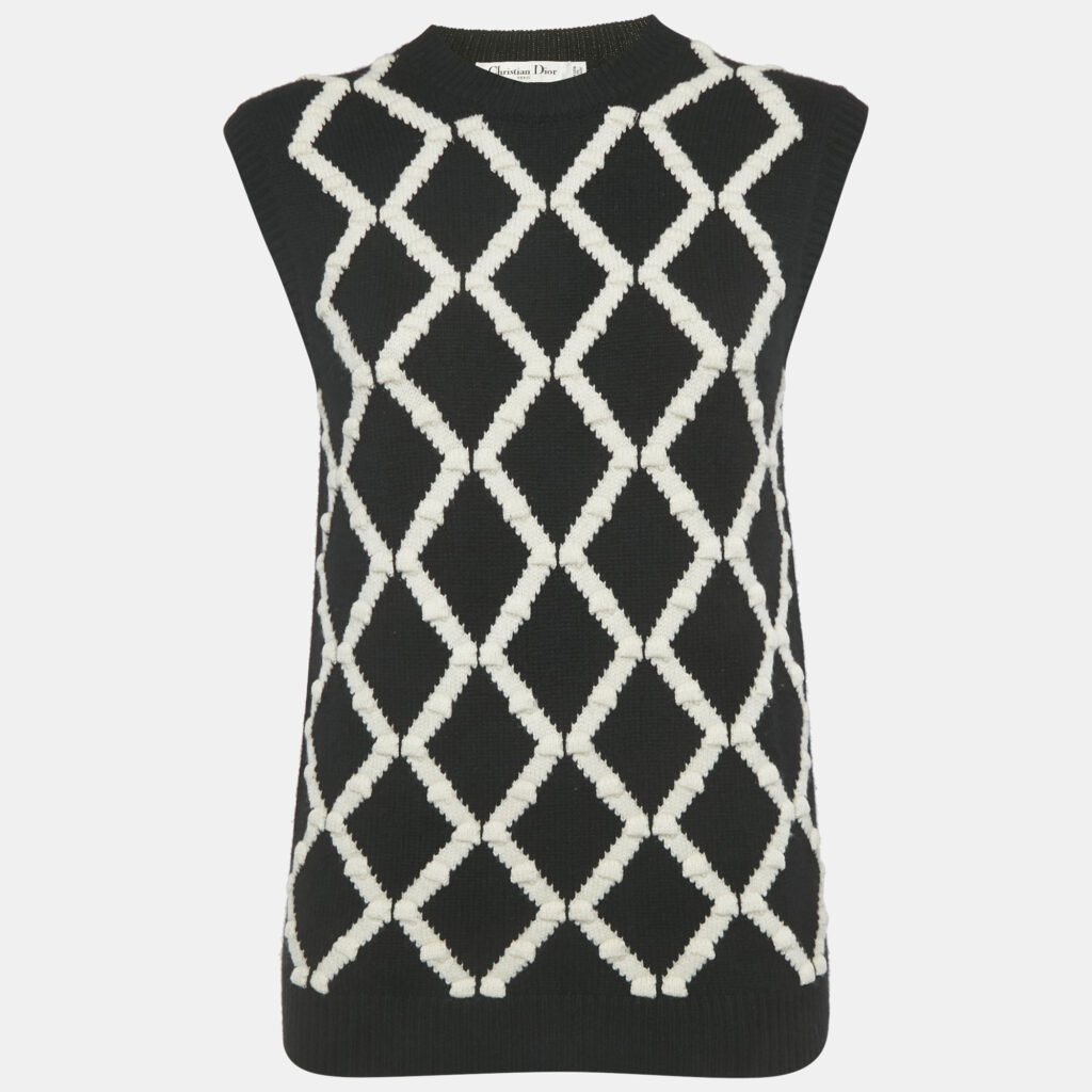 Christian Dior Black Patterned Cashmere Sweater Vest M