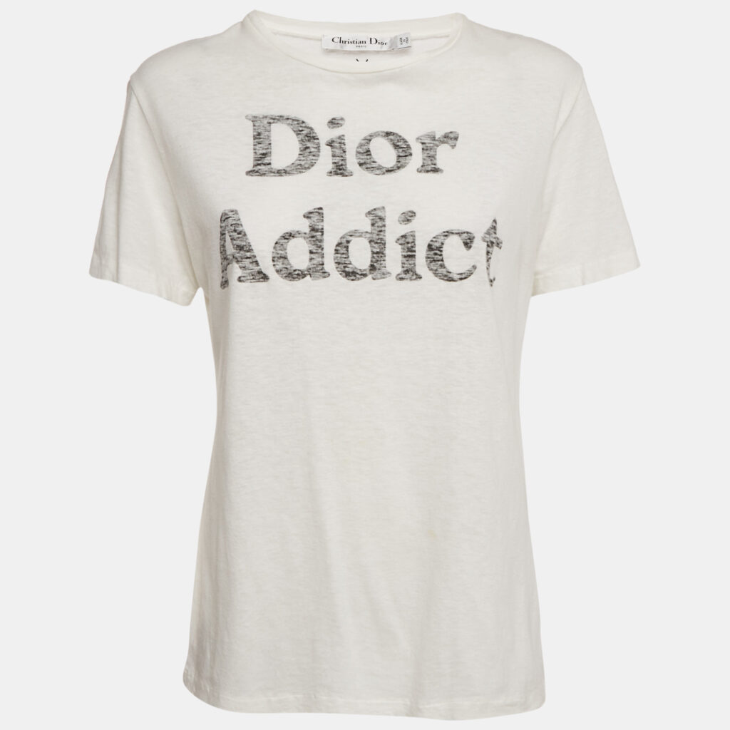 Christian Dior White Dior Addict Print Jersey Crewneck T-Shirt M