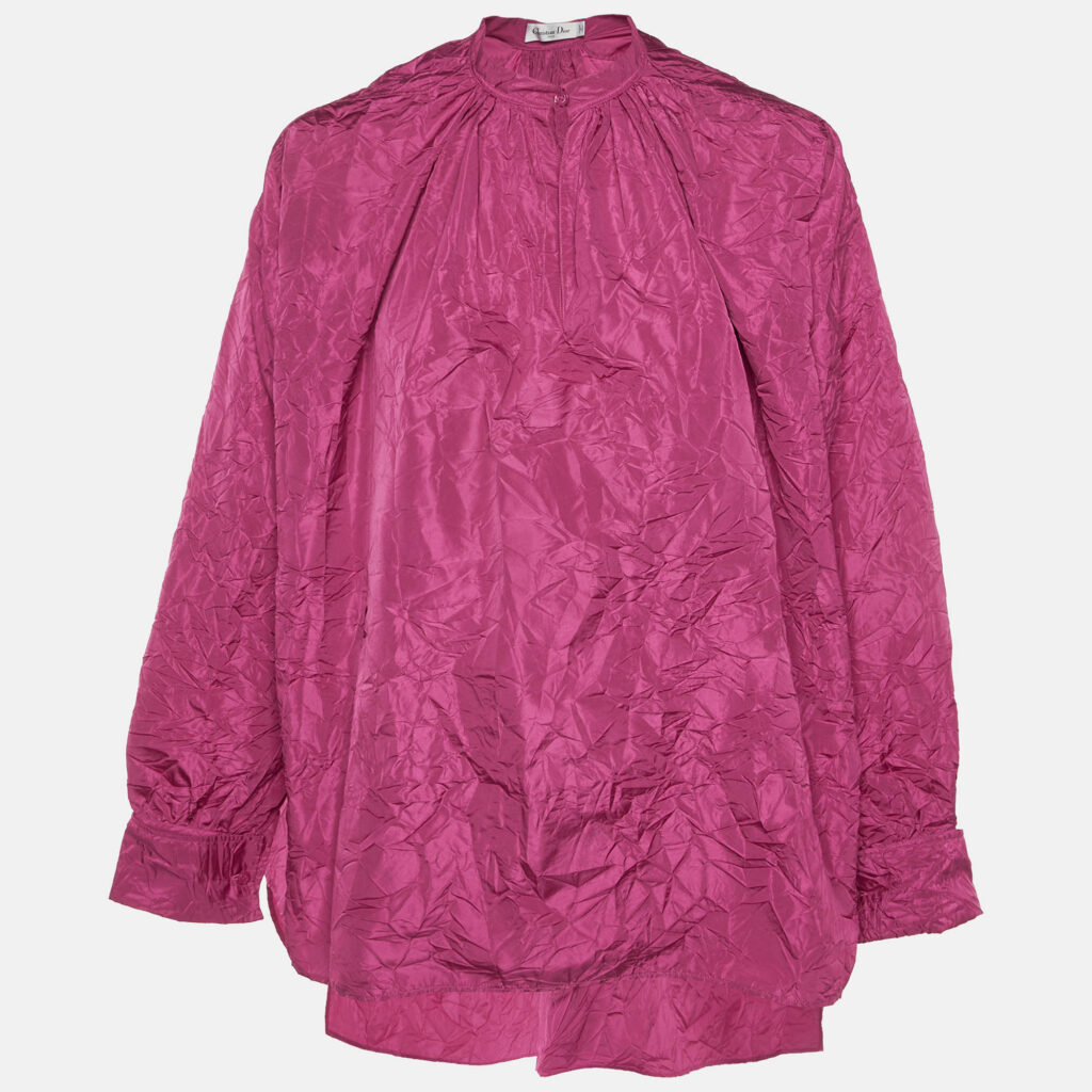 Christian Dior Pink Crinkled Taffeta High Low Hem Oversized Top M