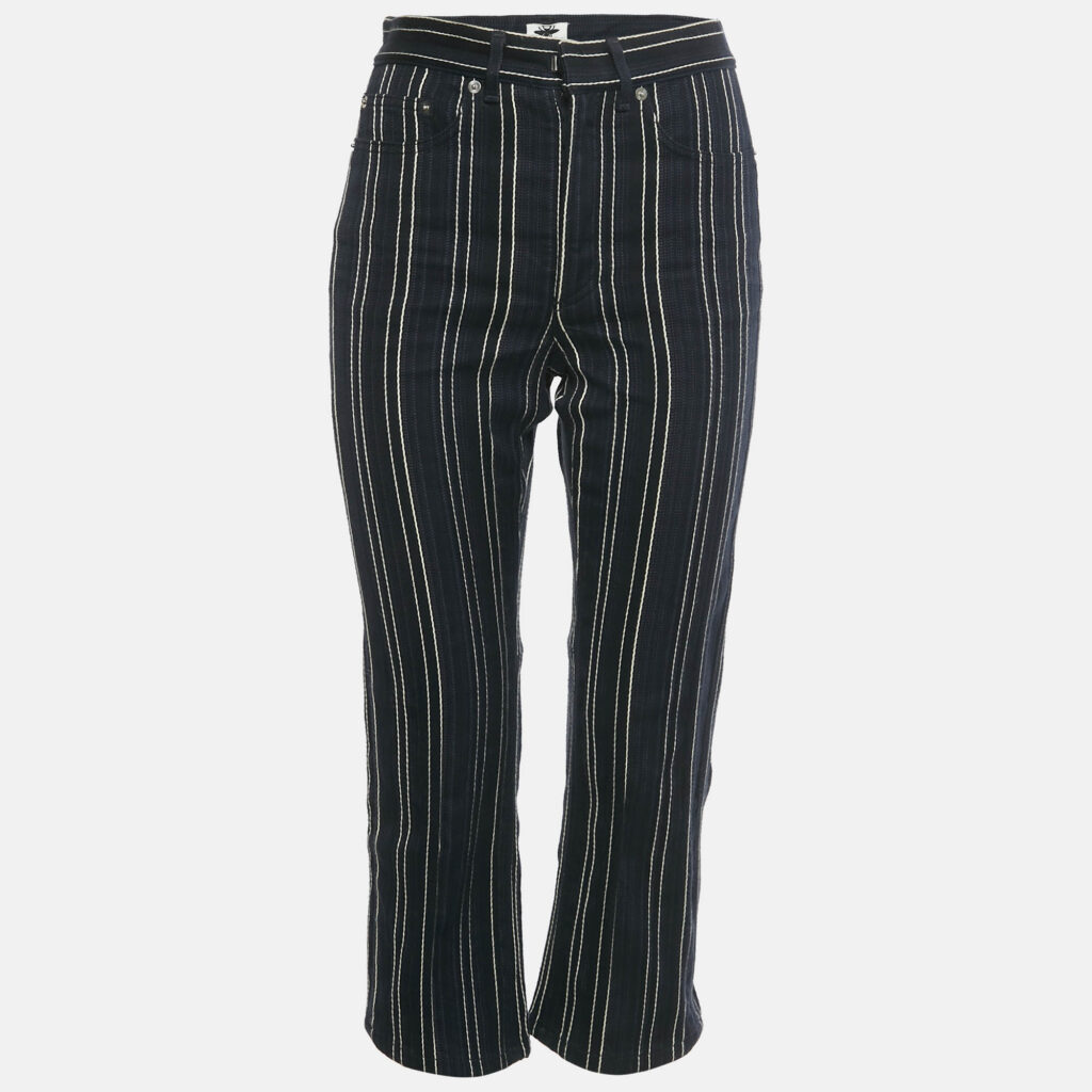 Christian Dior Navy Blue Striped Denim Flared Crop Jeans S Waist 27"