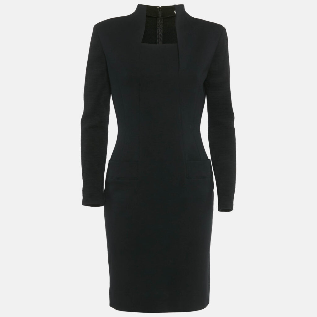 Christian Dior Vintage Black Stretch Knit Midi Dress M