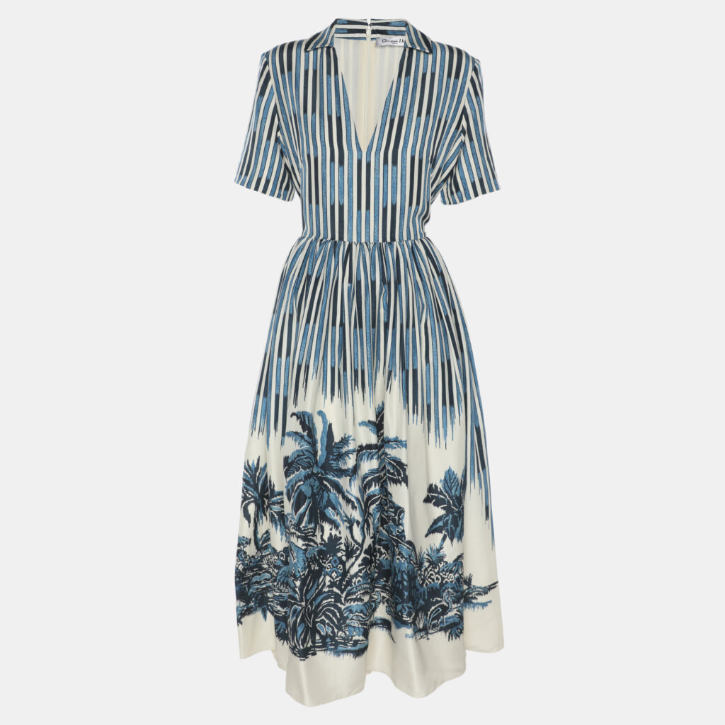 Dior Blue Toile de Jouy Palm Print Silk Maxi Dress M Dior Blue Toile de Jouy Palm Print Silk Maxi Dress M