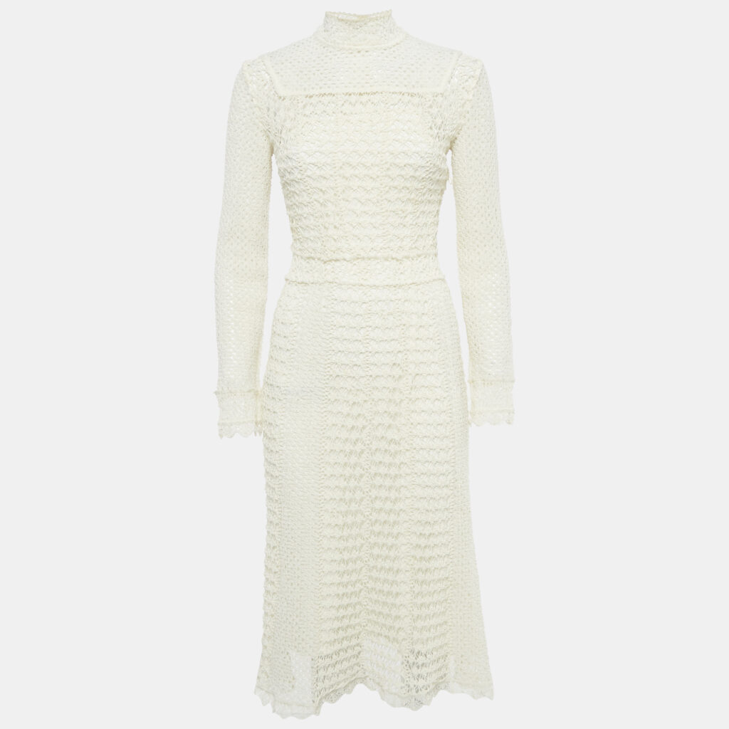 Dior Ecru White Patterned Cotton Blend Knit Midi Dress S Dior Ecru White Patterned Cotton Blend Knit Midi Dress S