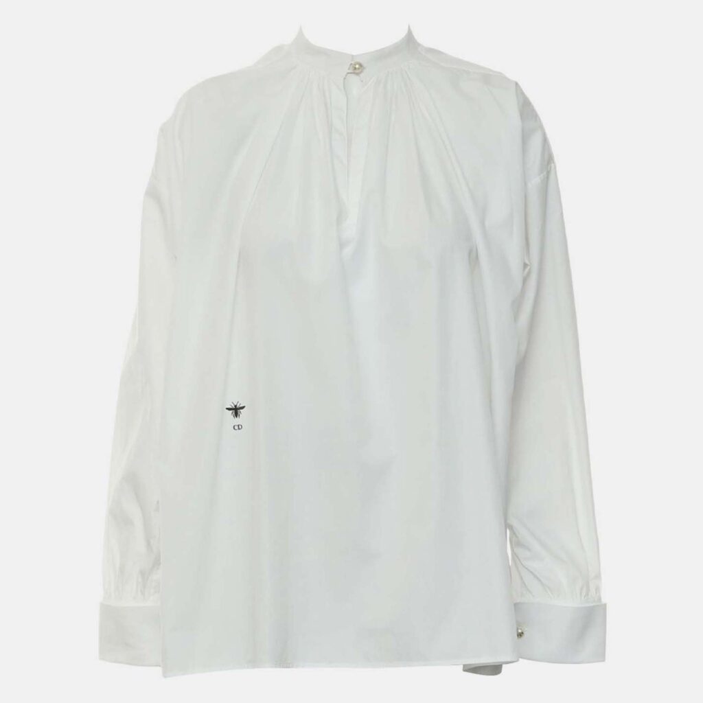 Dior Logo Embroidered Poplin Blouse Size M