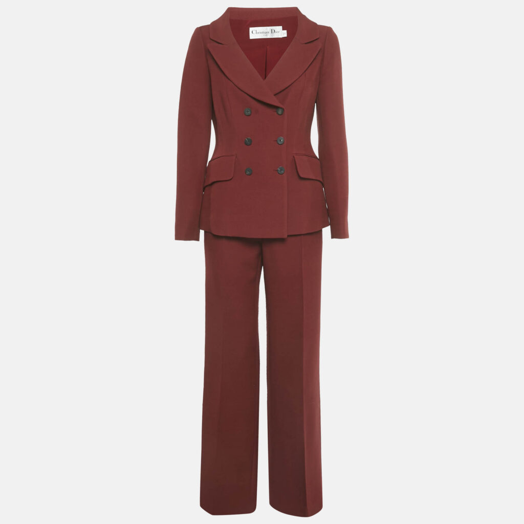 Christian Dior Burgundy Wool Blazer & Pants Suit Set M Christian Dior Burgundy Wool Blazer & Pants Suit Set M