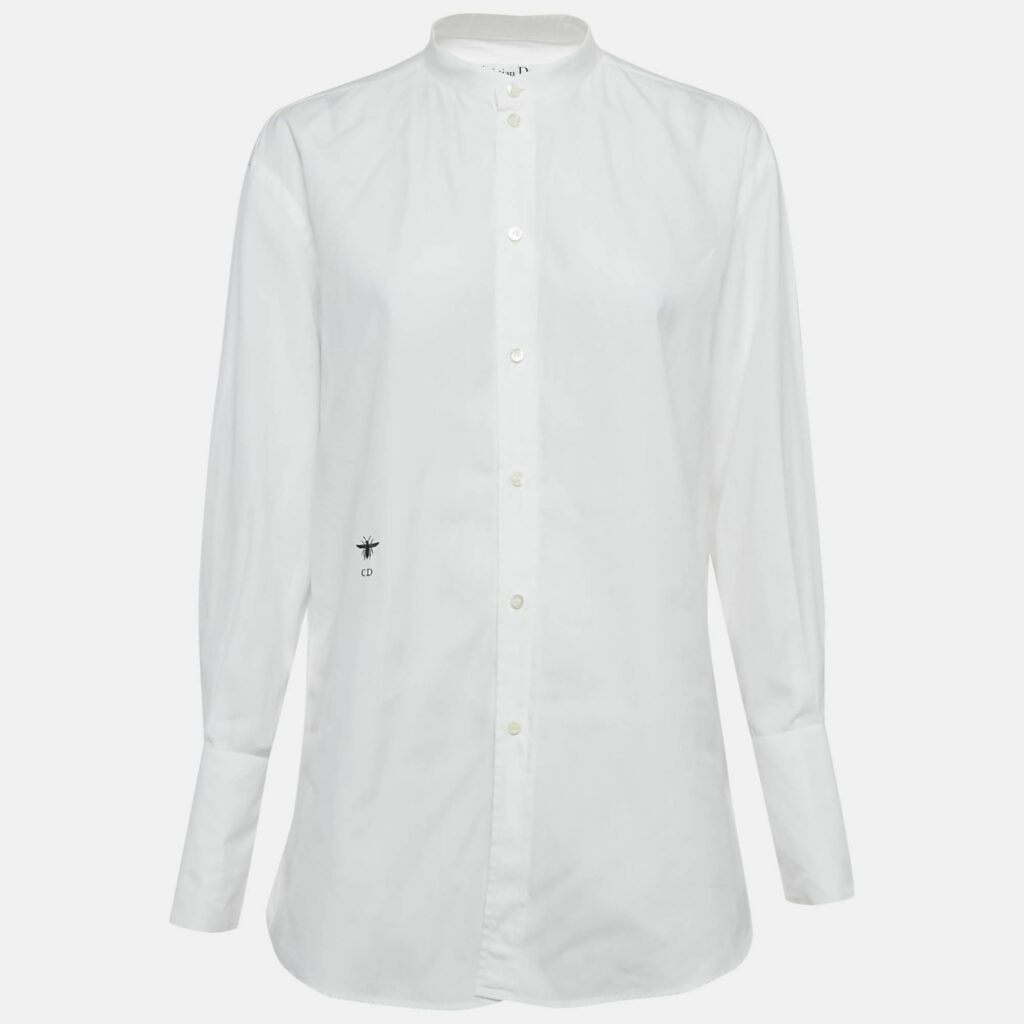 Dior White CD Embroidered Cotton Poplin Shirt S