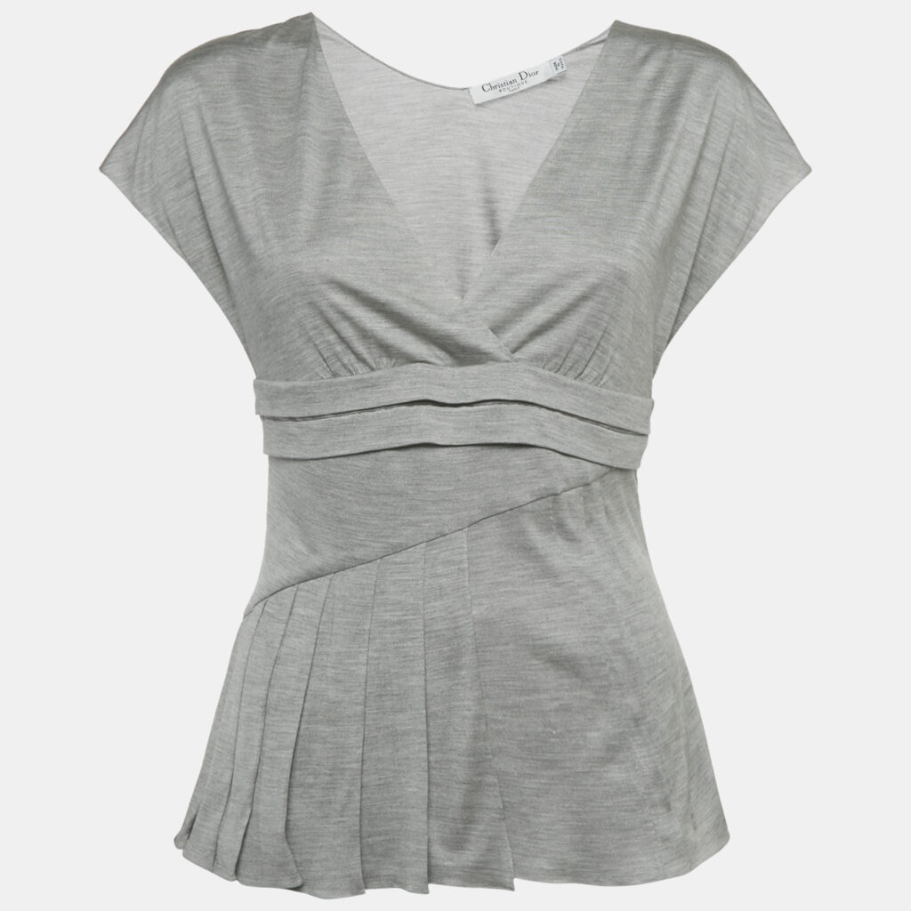 Christian Dior Boutique Grey Jersey Pleated Top M
