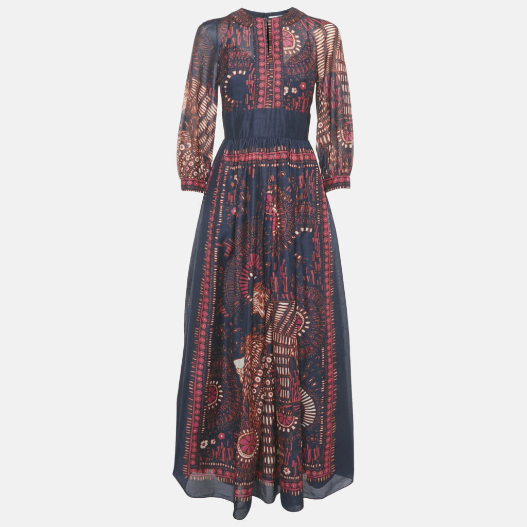 Christian Dior Blue Printed Voile Long Dress S Christian Dior Blue Printed Voile Long Dress S