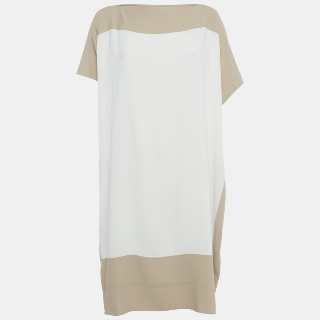 Dior Beige & White Colorblock Crepe Oversized Midi Dress M Dior Beige & White Colorblock Crepe Oversized Midi Dress M