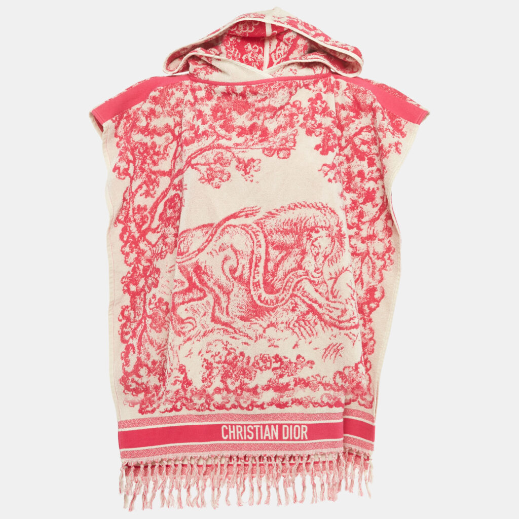 Christian Dior Pink Terry Cotton Toile de Jouy Hooded Poncho One Size Christian Dior Pink Terry Cotton Toile de Jouy Hooded Poncho One Size